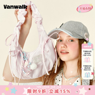VANWALK gulugulu小众蝴蝶结芭蕾风手拎腋下包女生蕾丝手提单肩包