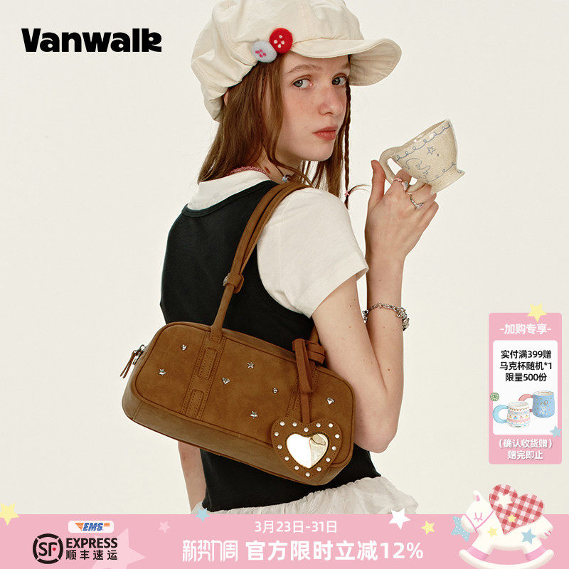 VANWALK手账系列 小众设计铆钉单肩波士顿枕头包包女生通勤手