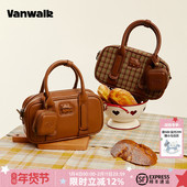 VANWALK 小众 波士顿保龄球单肩手提斜挎包包棕色女款 lucky house