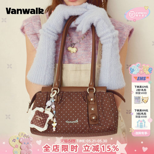 VANWALK/出走女款休闲波点单肩包