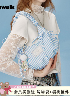 VANWALK happy band新款少女芭蕾风手提单肩包蕾丝蝴蝶结腋下包包