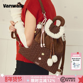 VANWALK圣诞系列 复古波点双肩包毛绒小包抽绳背包通勤书包ins