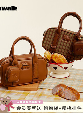 VANWALK lucky house 波士顿保龄球单肩手提斜挎包包棕色女款小众