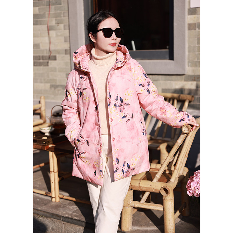 西湖月/十木米原创冬季新款全棉印花文艺显年轻连帽棉服外套女,女装/女士精品,棉衣/棉服,淘宝优惠券,粉丝福利购,淘宝优惠卷