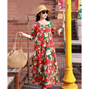 店主私服推荐 一路生花/十木米原创夏季新款东北大花连衣裙袍