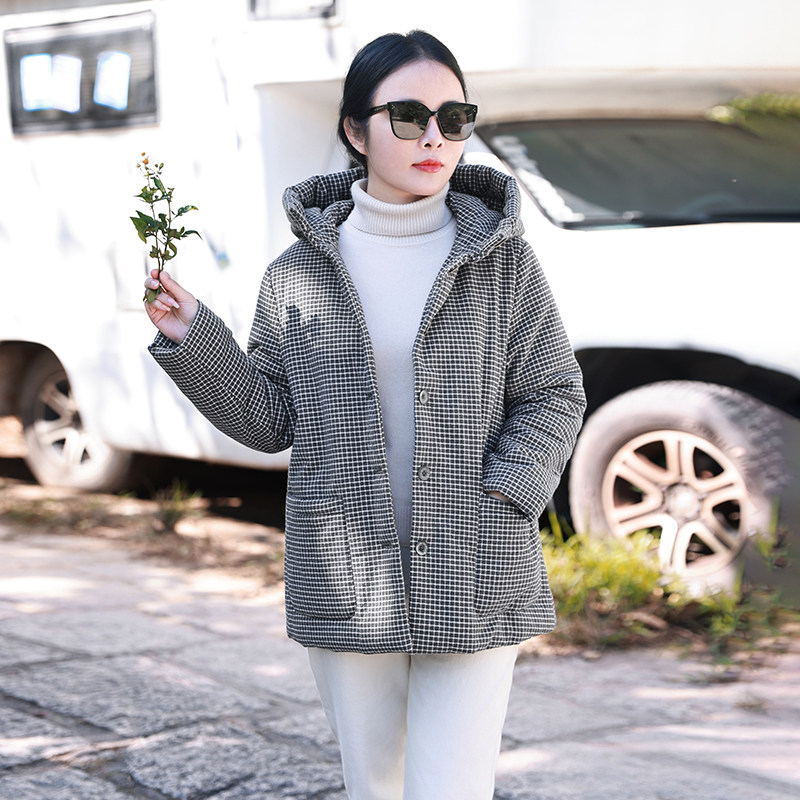 小时针/十木米原创冬新款全棉色织格子百搭连帽加厚棉服短外套女,女装/女士精品,短外套,淘宝优惠券,粉丝福利购,淘宝优惠卷