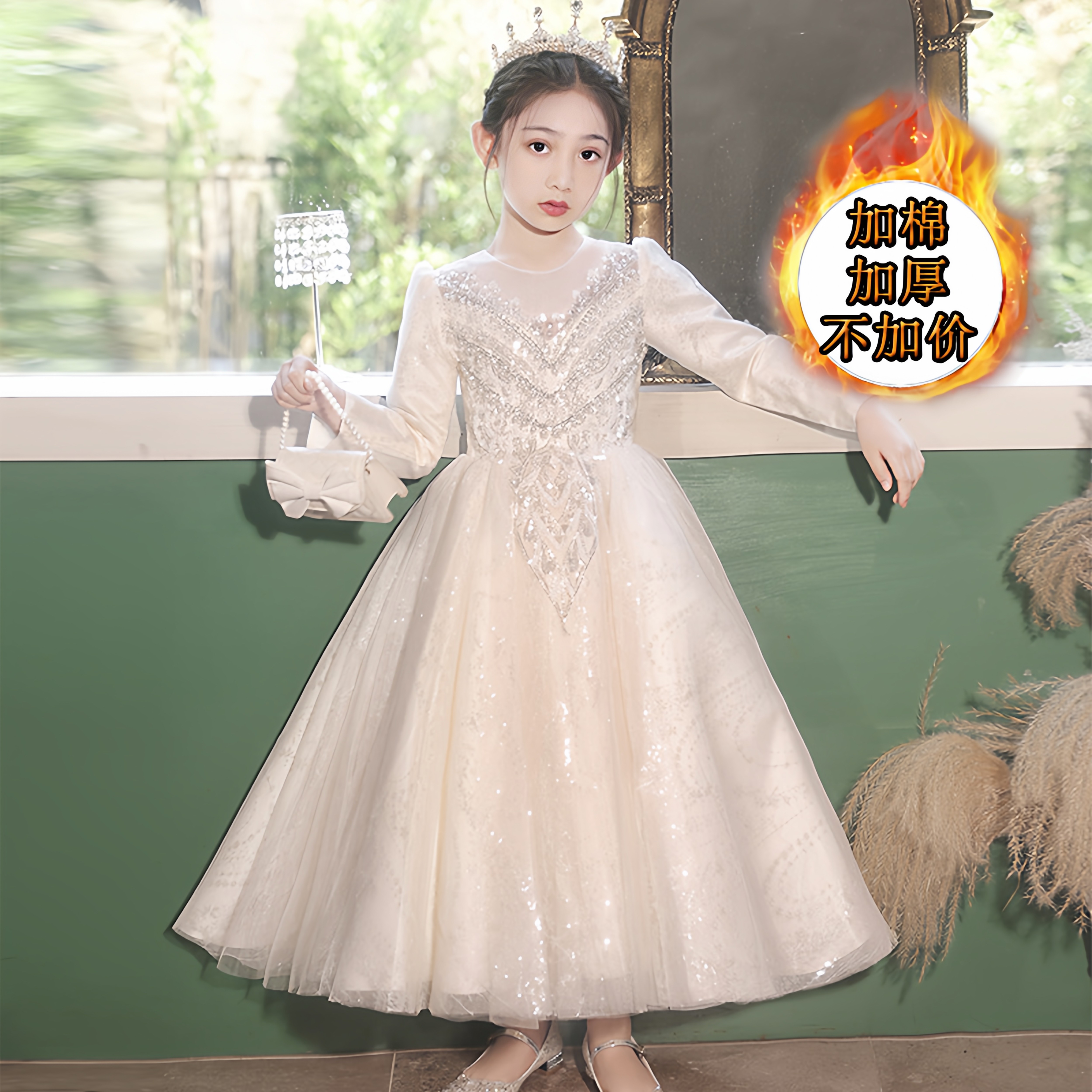 女童加肥加大码礼服秋冬加厚胖女孩mm生日公主裙主持人钢琴演出服