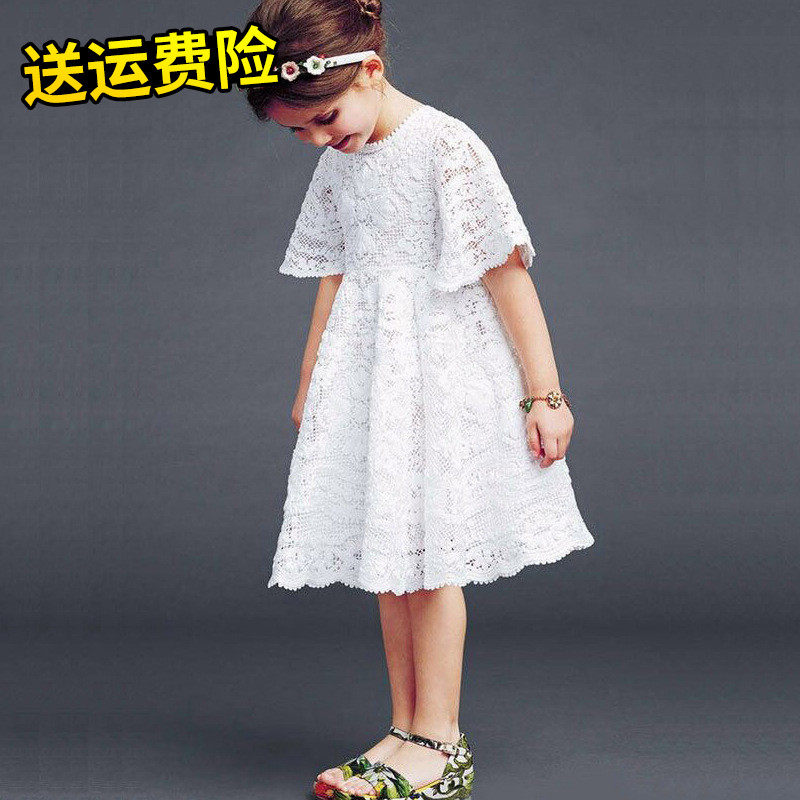 2018新款春装童装2女童3连衣裙4韩版5短袖6蕾丝公主裙7岁中大童潮