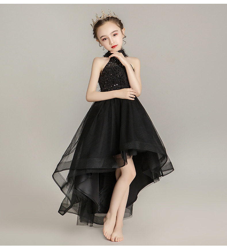 小女孩洋气走秀黑色晚礼服儿童公主裙蓬蓬纱女童主持人钢琴演出服