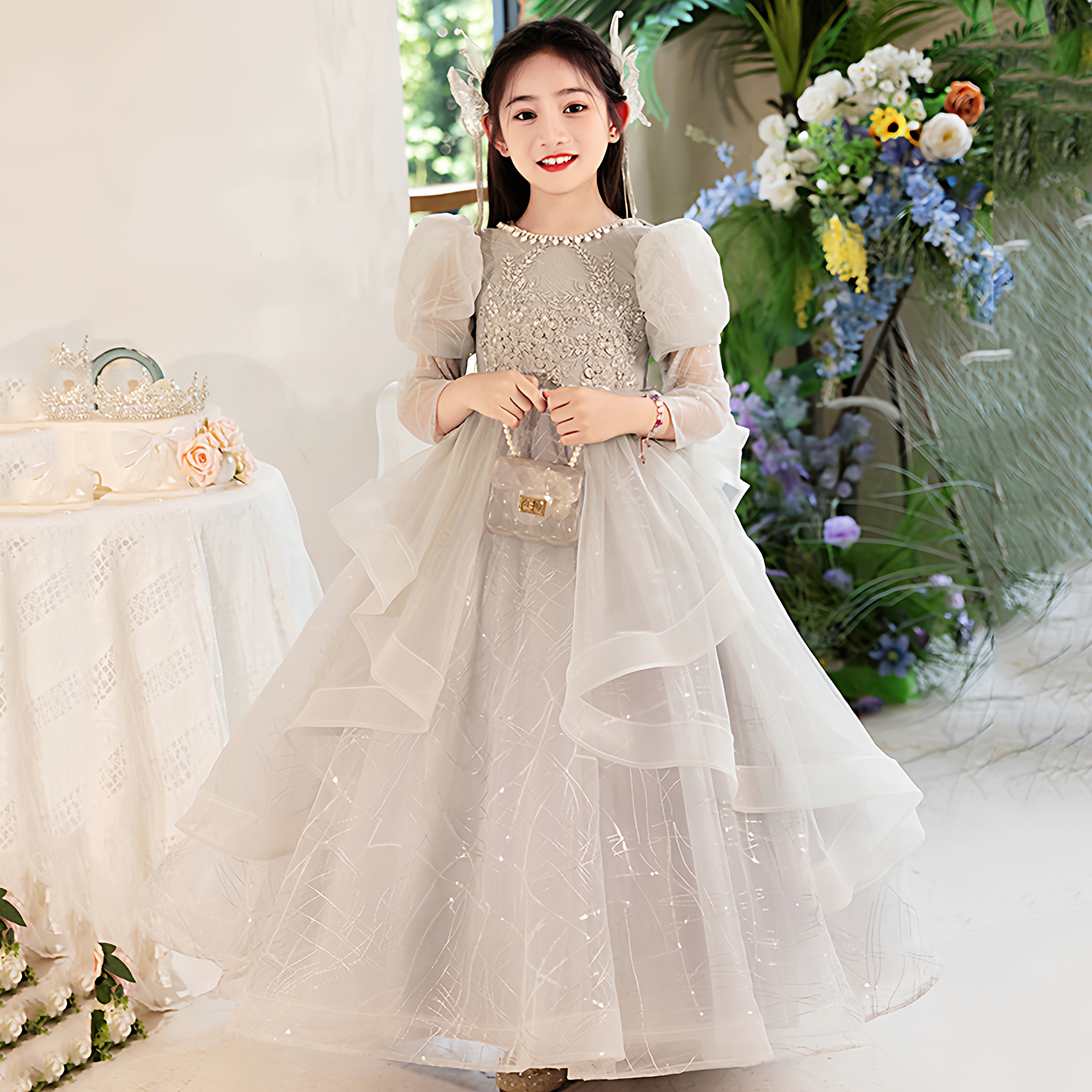 加肥加大码儿童礼服公主裙秋冬钢琴演奏演出服花童女孩生日公主裙