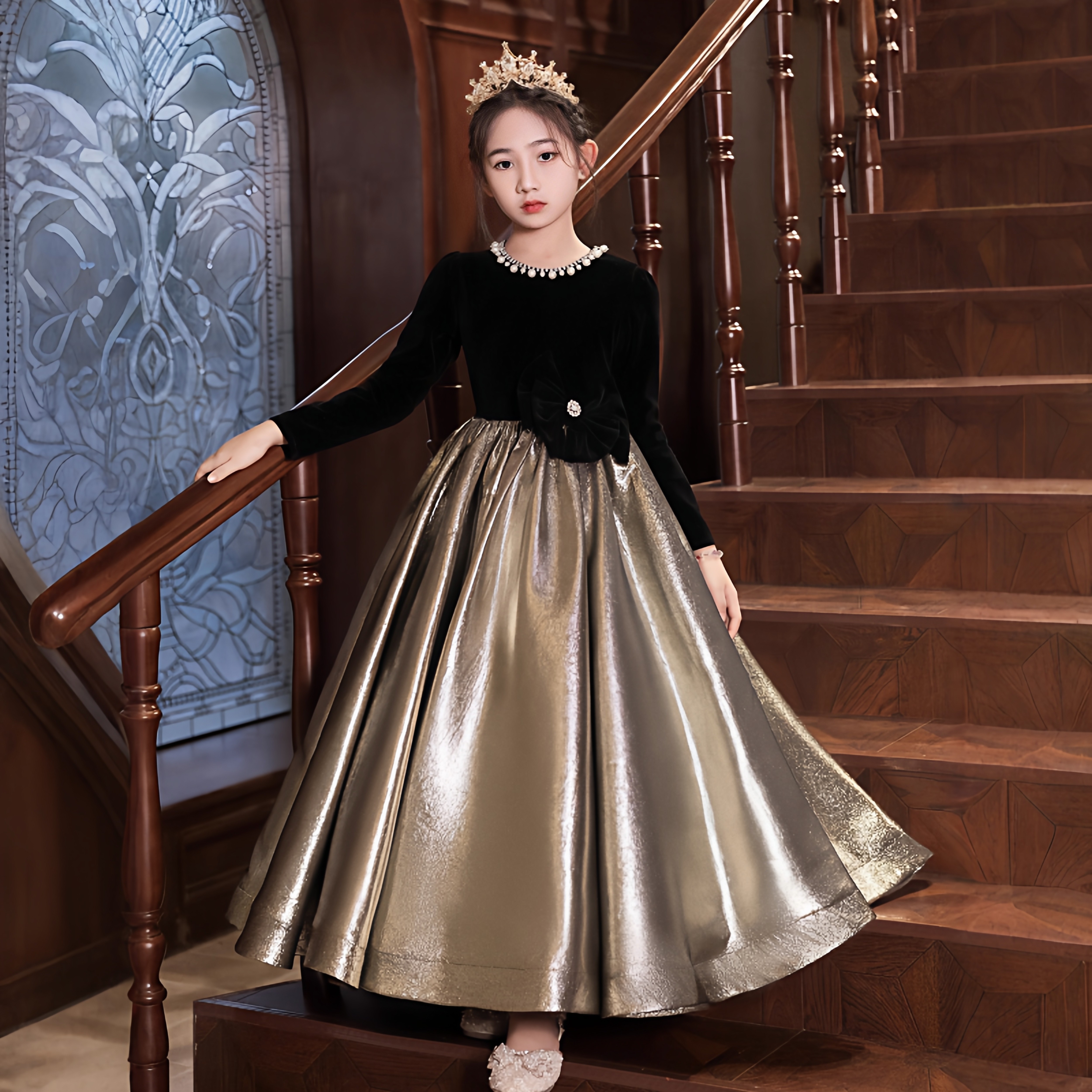 儿童礼服女童加肥加大码黑色公主裙胖女孩花童婚礼主持小提琴演奏