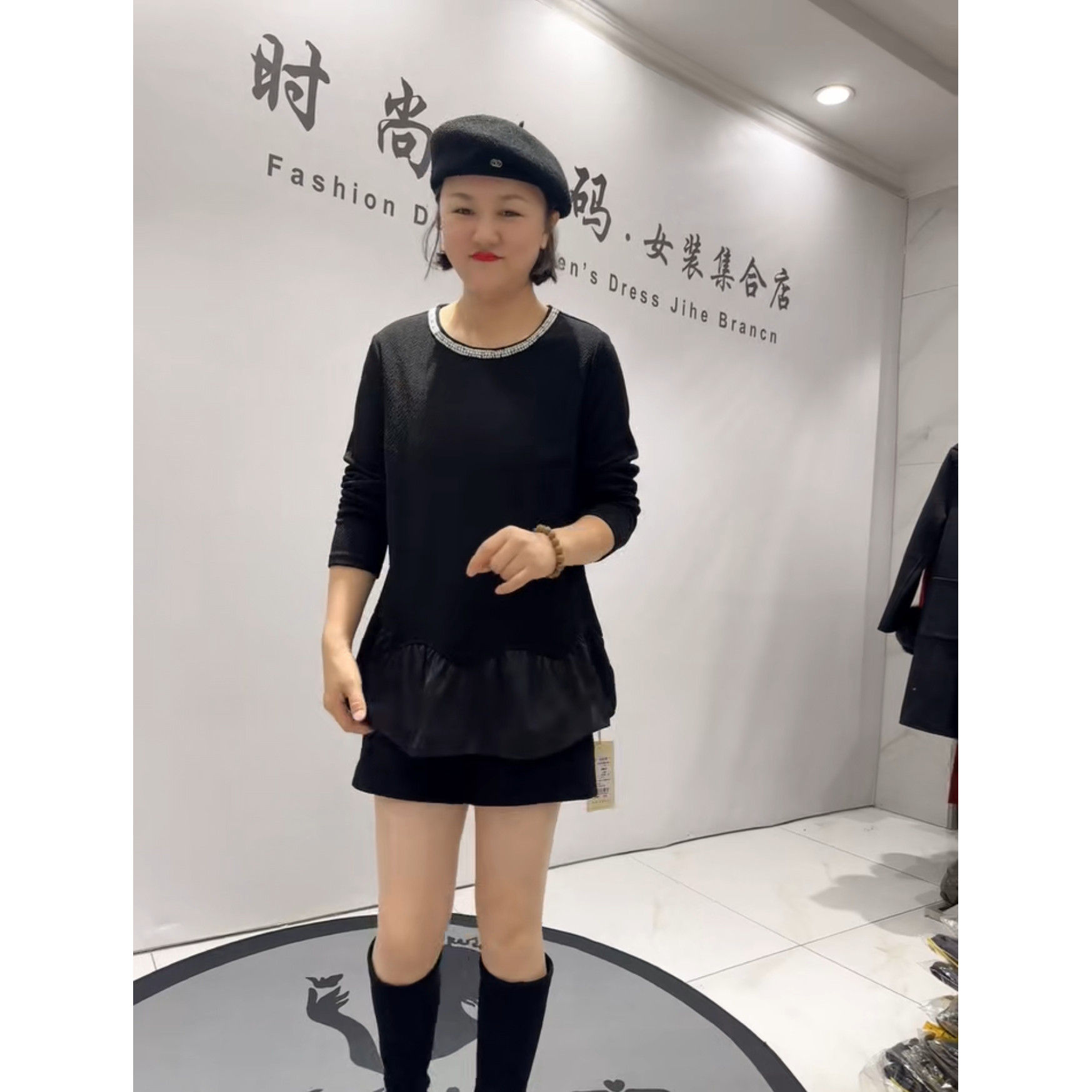5159芮娜依莲冬新款加肥加大码女装立体剪裁一手长醋酸料上衣小衫