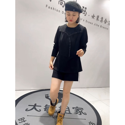 5172-1芮娜依莲秋冬新款加肥加大码女装通勤加绒蕾丝拼接上衣小衫