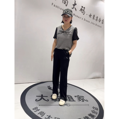 3825女权贵族2026夏新款加肥大码女装通勤立体剪裁松紧腰拖地裤子