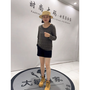 女权8067秋季新款加肥加大码女装胖妹妹显瘦减龄蕾丝打底小衫