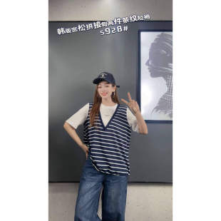 新款 T恤假两件上衣百搭小衫 大码 显瘦短袖 女装 5928妃儿红2026春季