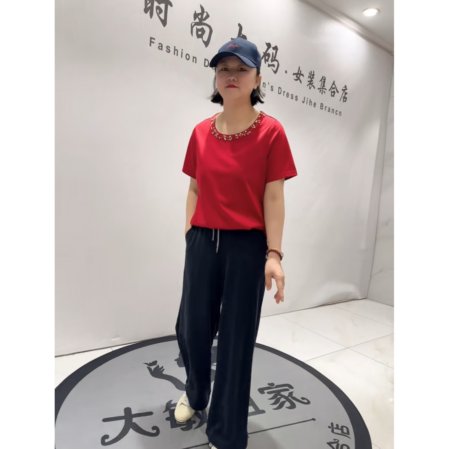 1708芮娜依莲夏季新款加肥加大码女装通勤立体剪裁纯棉T恤小衫