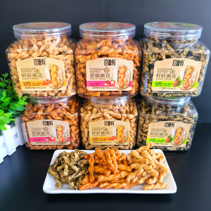 珍德有鲜虾麻花海苔味300g罐装香辣蟹黄味网红休闲办公室零食特产