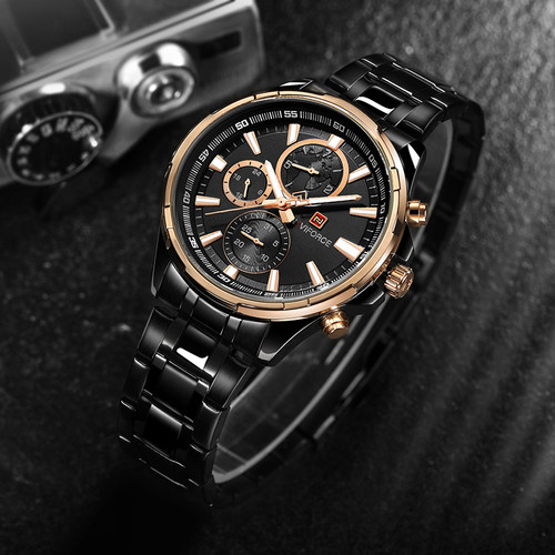 领翔商务风防水夜光双日历石英表