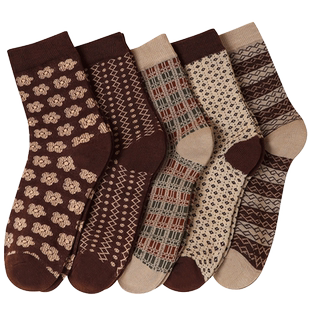 阿美咔叽袜子女款棉袜中筒袜秋冬季日系复古民族风ins潮长筒长袜