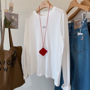 ebony 简约字母印花柔软舒适圆领打底T恤女宽松tee eyes韩国100棉