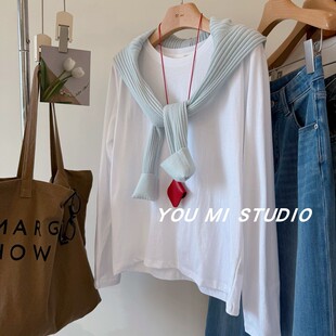 白色T恤女25秋冬 简约纯色百搭显瘦舒适打底衫 叠搭刚需 %100棉