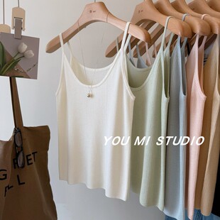 吊带背心女外穿 大U领显瘦高弹羊毛内搭无袖 温柔多色小吊带 自留
