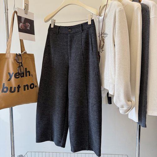 韩国绵羊毛加厚休闲毛呢九分裤