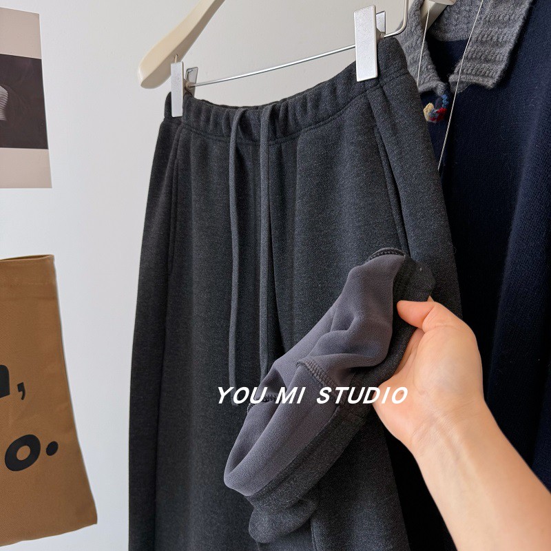 山羊绒桑蚕丝显瘦窄版毛呢阔腿裤