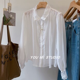 女2026春 叠穿衬衫 韩国new 苎麻＋天丝两穿蕾丝花边领舒适透气长袖