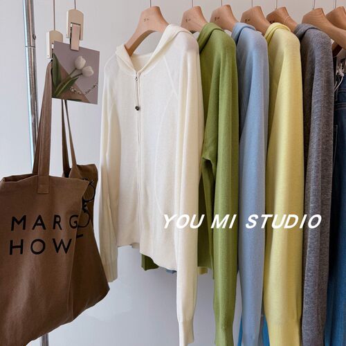 春夏连帽双拉链羊毛针织衫薄外套