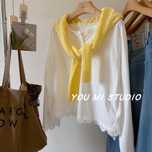 细节感满满蕾丝边刺绣舒适白T恤