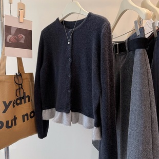 毛衣开衫 裙摆花边拼接厚款 外套女 %31澳洲羊毛%8山羊绒 气质少女