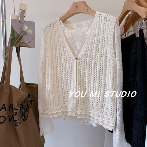 法式镂空钩花双层花边绵羊毛马甲