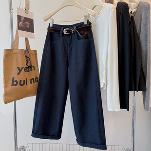 裤型绝绝子！ 三色自卷边 显瘦宽松插袋直筒加厚牛仔裤休闲九分裤