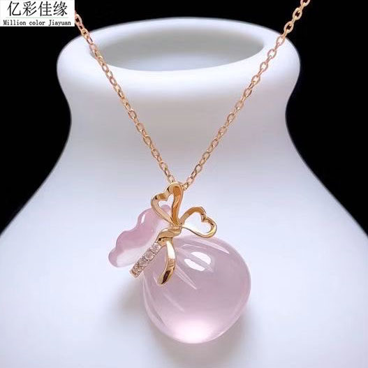 带证书 18K黄金钱袋项链 女玫瑰金锁骨链 天然芙蓉石吊坠项坠