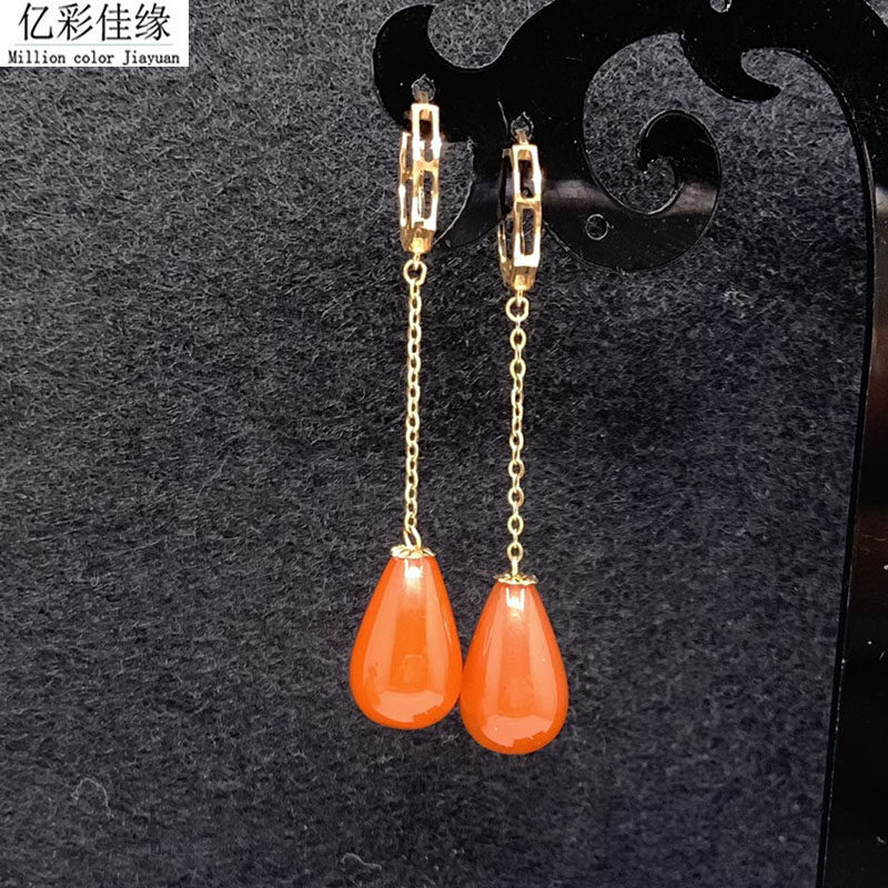 18K黄金耳扣 南红耳坠