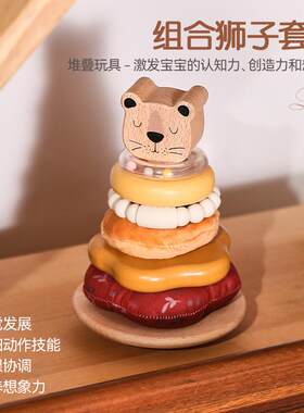 蒙氏叠叠高狮子套柱启蒙多功能六面体忙碌盒推车巴士木制车跨境