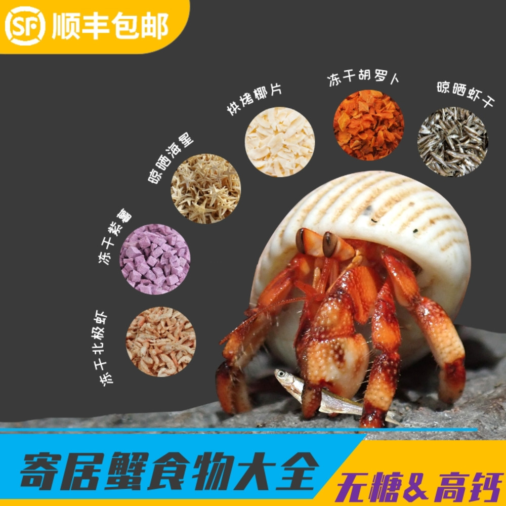 寄居蟹食物零食专用饲料天然高钙鱼干虾干补钙无糖椰子片胡萝卜