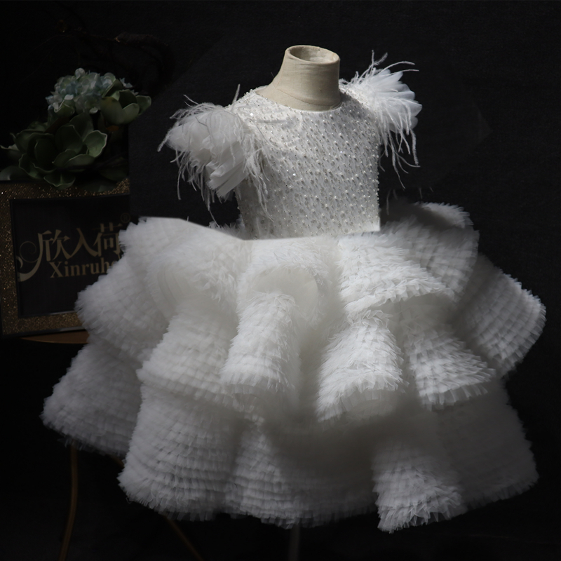 女儿童短款优雅礼服亮片周岁生日