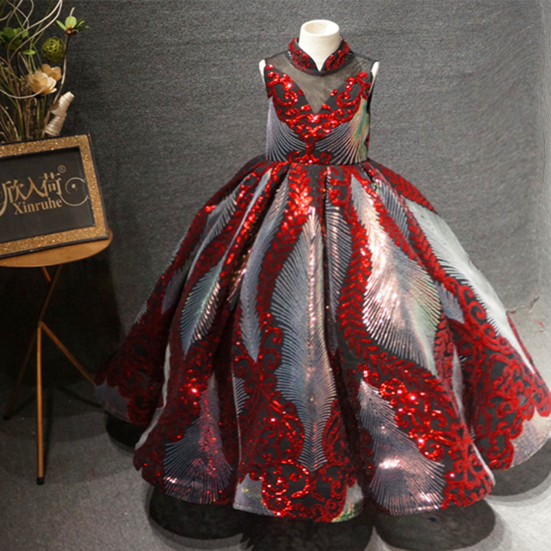 高端大气红色儿童礼服摄影生日