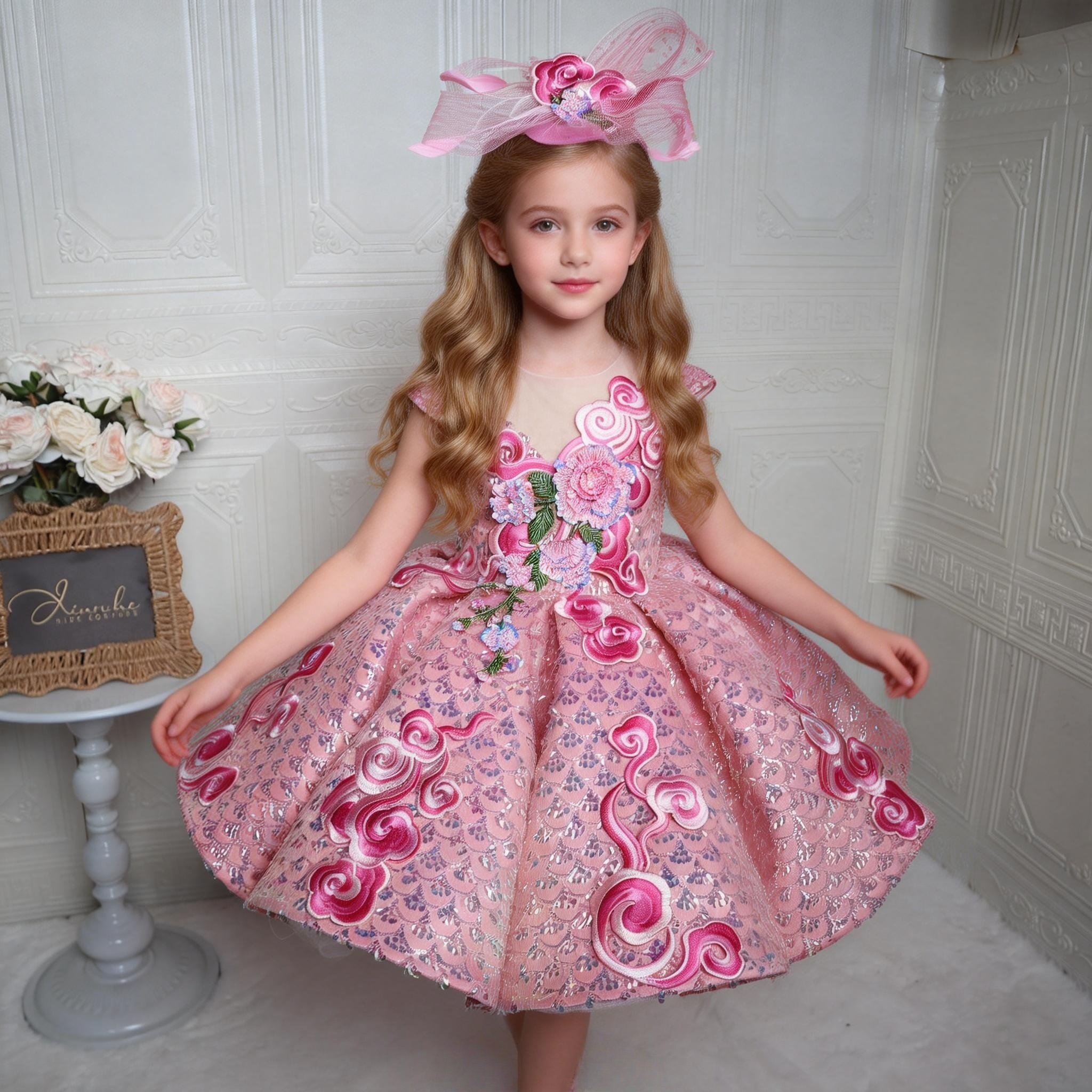 欣入荷女童粉色花朵刺绣网纱蓬蓬裙公主礼服六一合唱演出服洋气潮,童装/婴儿装/亲子装,儿童礼服,淘宝优惠券,粉丝福利购,淘宝优惠卷