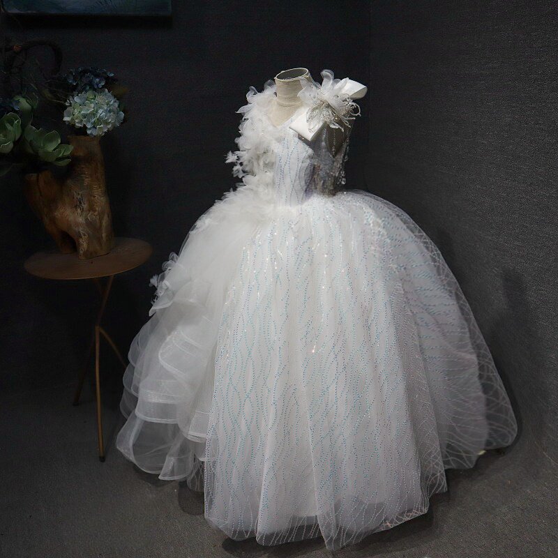 欣入荷白色长款走秀拍摄钢琴演出生日聚会蓬蓬裙公主风礼服