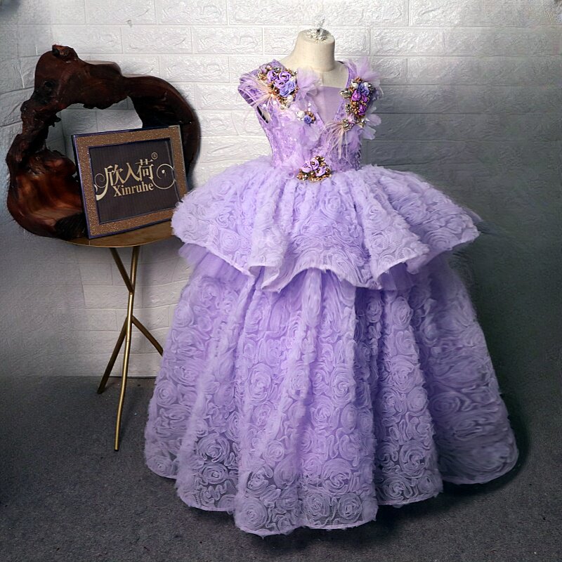 欣入荷紫色元旦合唱钢表演六一主持生日拍摄长款公主风蓬蓬裙礼服