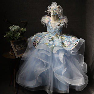 女童高定礼服飘逸公主裙蓬蓬裙生日宴会主持走秀礼服十岁生日钢琴