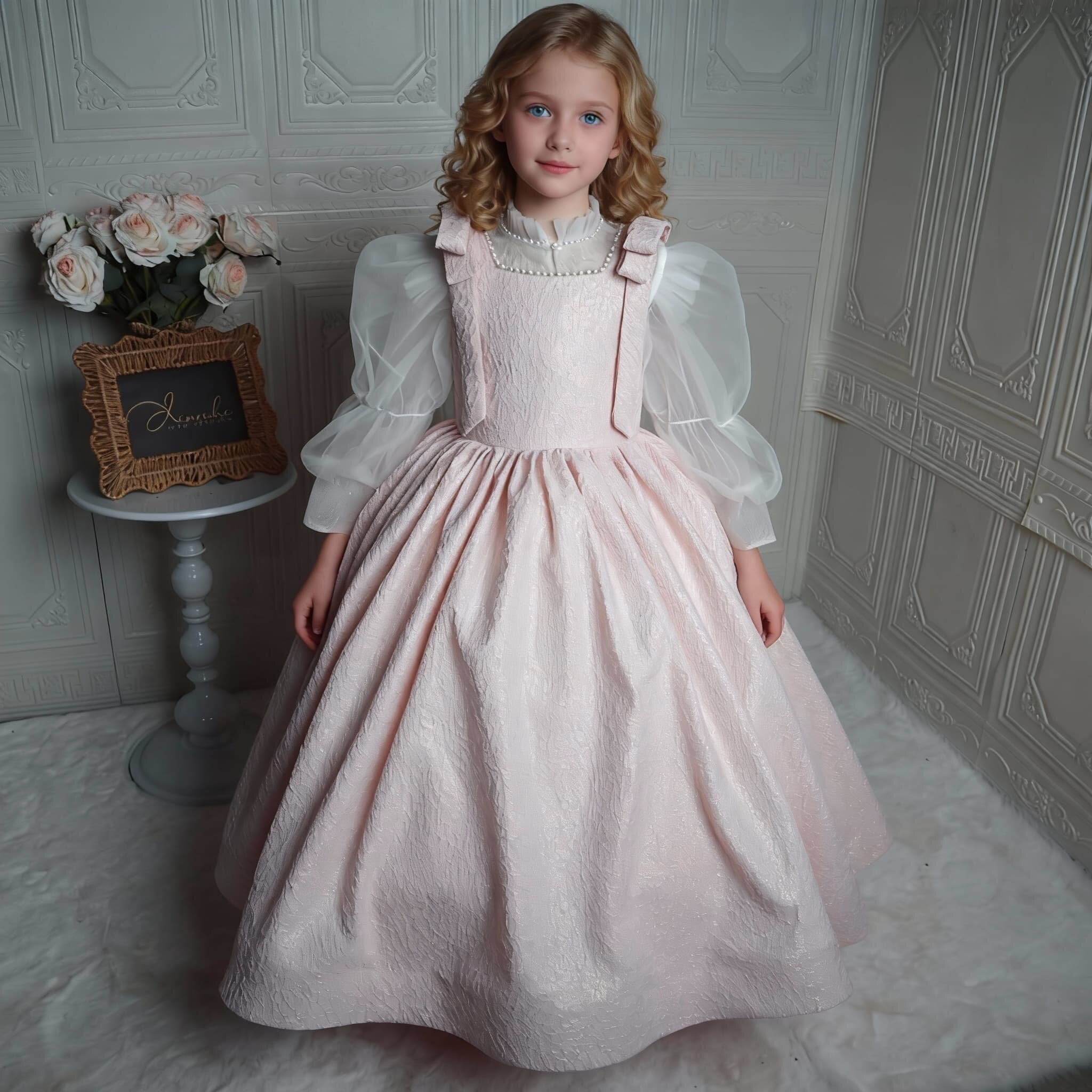 欣入荷粉色连衣裙女童背心蝴蝶结收腰蓬蓬裙千金风礼服钢琴艺考裙