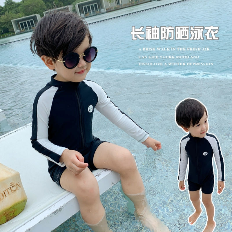 帅气宝宝连体泳衣男青少年小童专业训练2024新款长袖防晒速干温泉