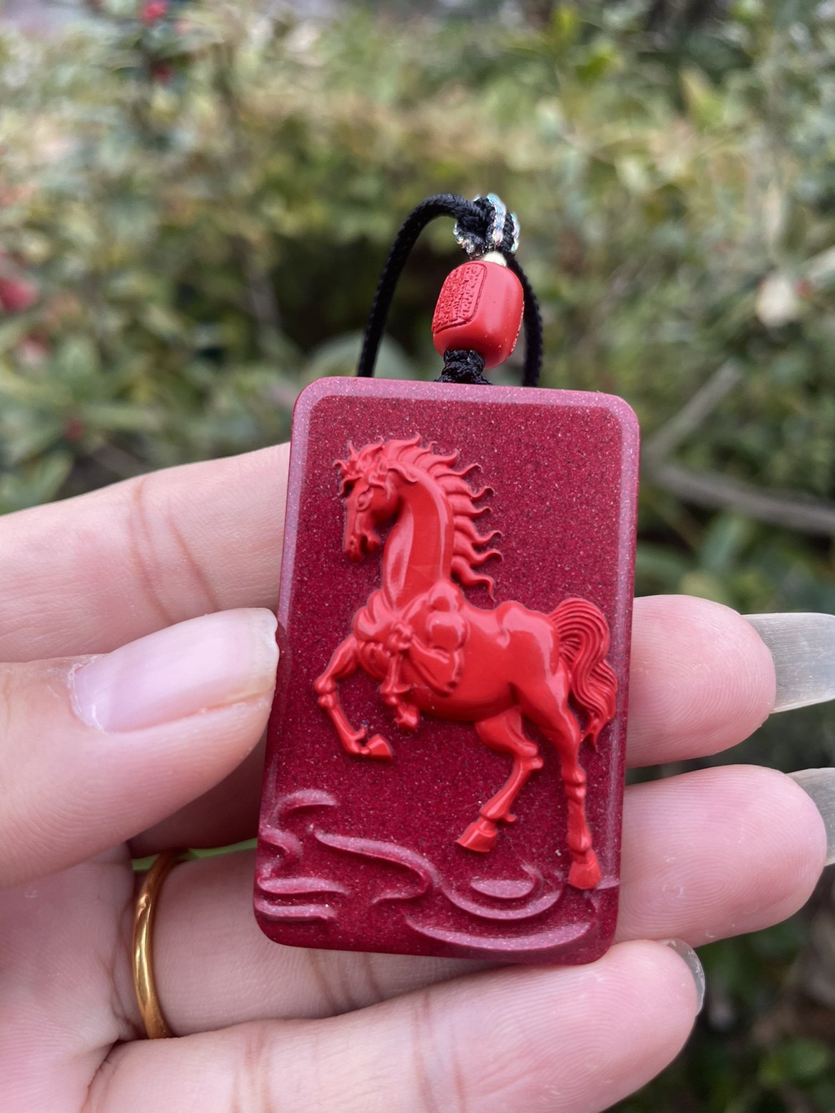保真正品朱砂紫砂红砂双砂设计马牌骏马奔腾方牌吊坠项链男女同款