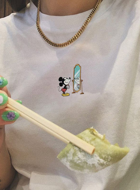 2020春夏新品照镜子卡通俏皮米老鼠ins风网红校园短袖男女情侣T恤