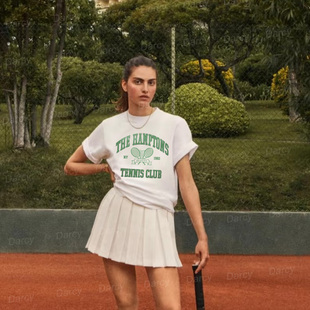 美式 club字母小众打球健身减压慵懒俱乐部T恤 复古1982网球tennis